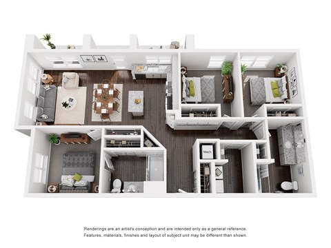Floor plan for 3 beds, 2 baths, 1443 sqft